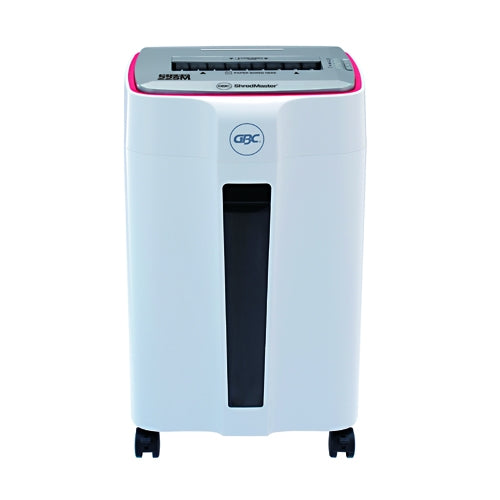 GBC ShredMaster 22SM P-5 micro cut office shredder with 6-8 sheet capacity, 20L pull-out bin, separate CD slot, compact design, includes free GBC oil sheets