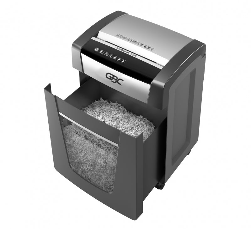 GBC ShredMaster M515 P-5 micro cut small office shredder with 15-17 sheet capacity, 30L bin, and 4-hour continuous run time