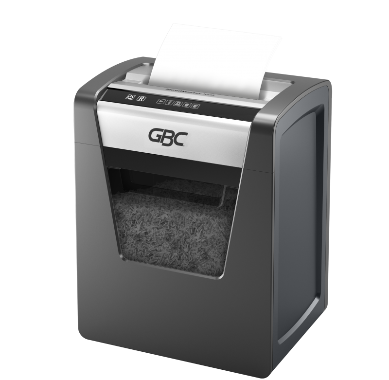 GBC ShredMaster M415 P-4 cross cut small office shredder with 15-17 sheet capacity, 23L bin, 2-hour continuous run time, includes free GBC oil sheets