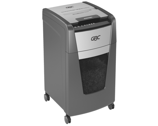 GBC ShredMaster Auto+ 225M P-5 micro cut auto feed shredder with 225 sheet capacity and 60L bin