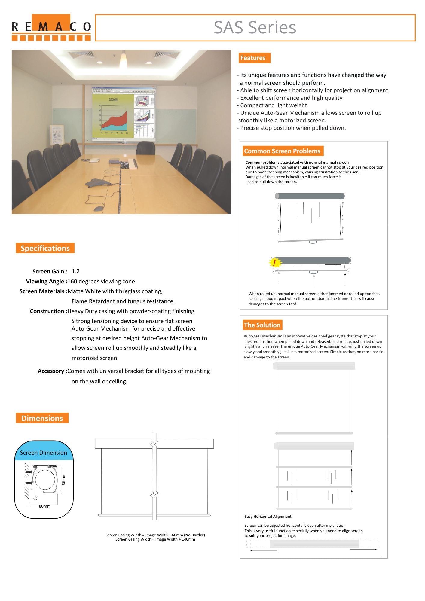 Remaco SAS Semi Auto Projector Screen