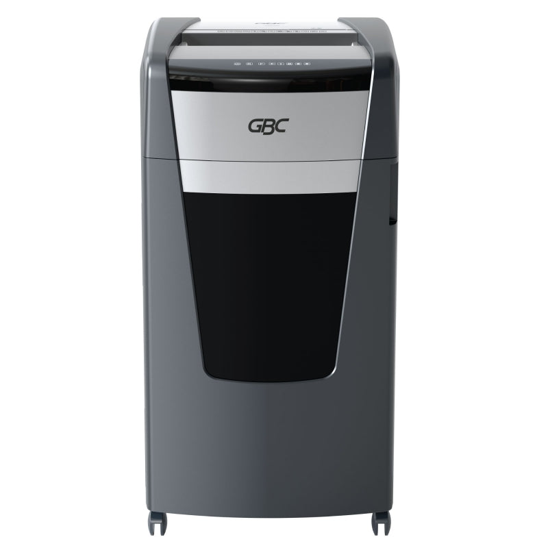 GBC ShredMaster XP520+ P-5 micro cut departmental shredder with 20-sheet capacity, 120L pull-out bin, jam free Active Sensing Technology, ultra quiet 55dBA, shreds CDs DVDs credit cards, includes free GBC oil sheets and $100 trade-in rebate