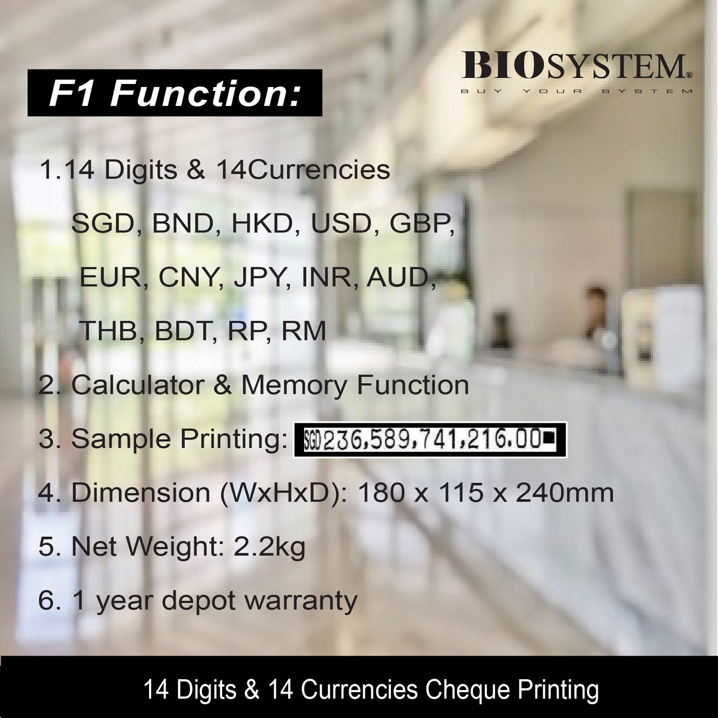 Biosystem F1 Cheque Writer