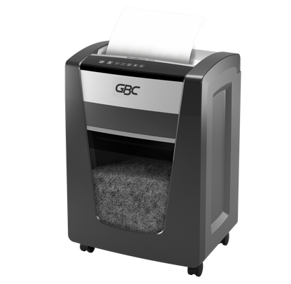 GBC ShredMaster M515 P-5 micro cut small office shredder with 15-17 sheet capacity, 30L bin, and 4-hour continuous run time