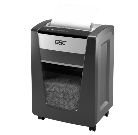 GBC ShredMaster M515 P-5 micro cut small office shredder with 15-17 sheet capacity, 30L bin, and 4-hour continuous run time