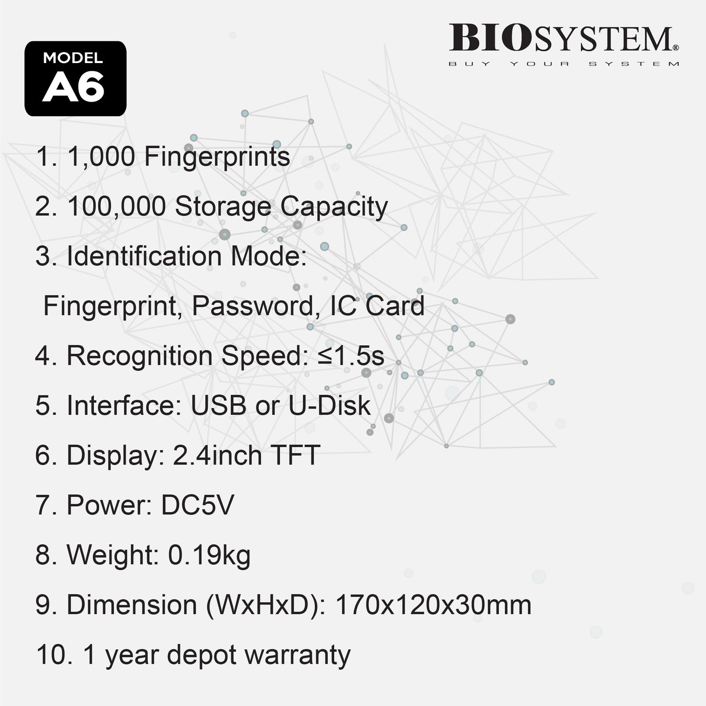 Biosystem Time Attendance System A6