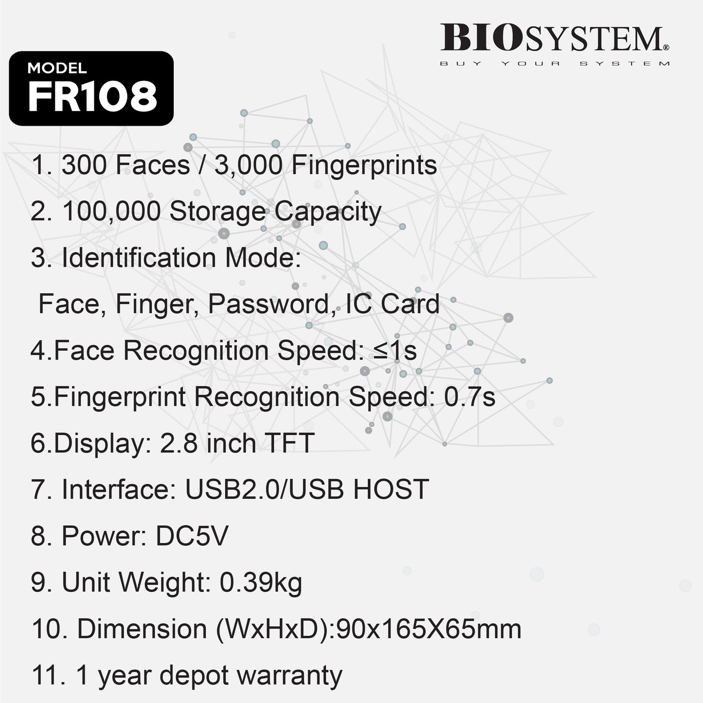 Biosystem FR108 Time Attendance System